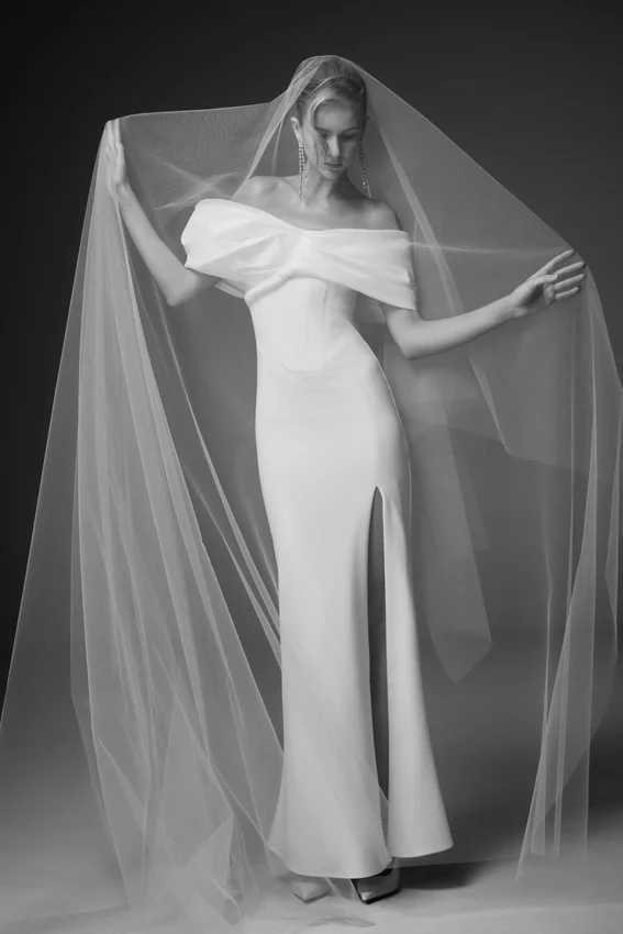 Aphrodite Off Shoulder Crepe Gown – Ivory Aphrodite Off Shoulder Crepe Gown – Ivory