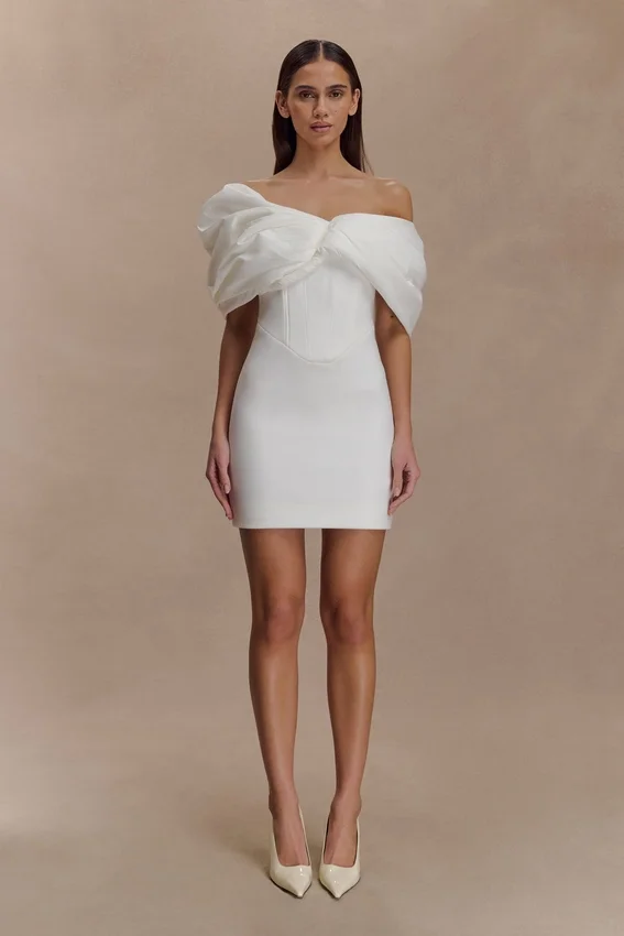 Aphrodite Off Shoulder Crepe Mini Dress – Ivory Aphrodite Off Shoulder Crepe Mini Dress – Ivory
