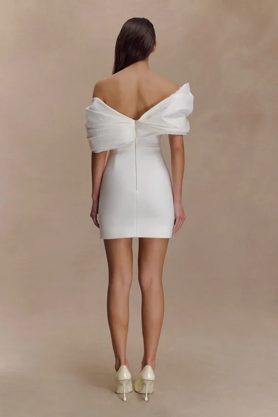 Aphrodite Off Shoulder Crepe Mini Dress – Ivory Aphrodite Off Shoulder Crepe Mini Dress – Ivory