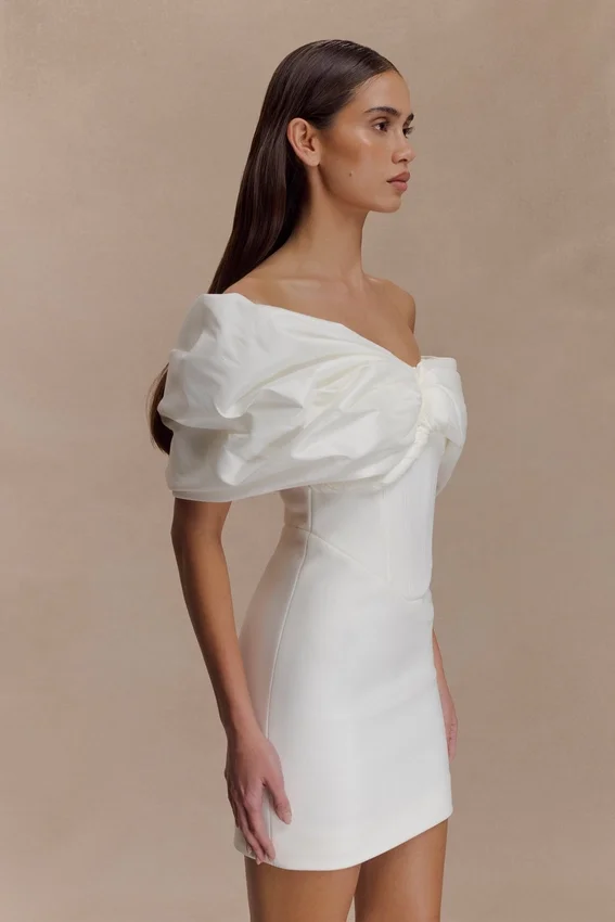Aphrodite Off Shoulder Crepe Mini Dress – Ivory Aphrodite Off Shoulder Crepe Mini Dress – Ivory