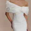 Aphrodite Off Shoulder Crepe Mini Dress – Ivory Aphrodite Off Shoulder Crepe Mini Dress – Ivory