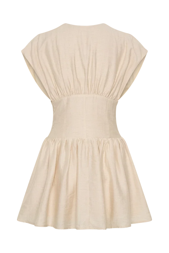 Arabella Cinched Waist Linen Mini Dress – Natural Arabella Cinched Waist Linen Mini Dress – Natural