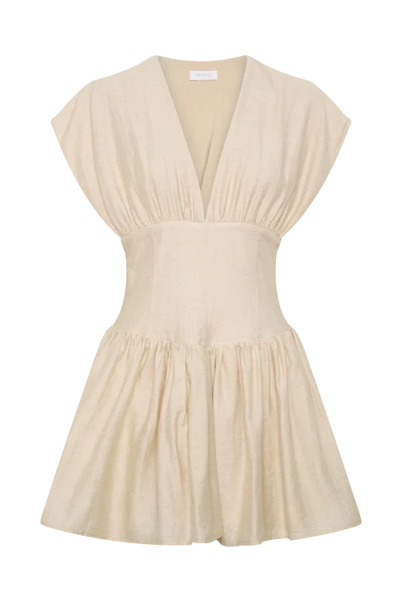 Arabella Cinched Waist Linen Mini Dress – Natural Arabella Cinched Waist Linen Mini Dress – Natural