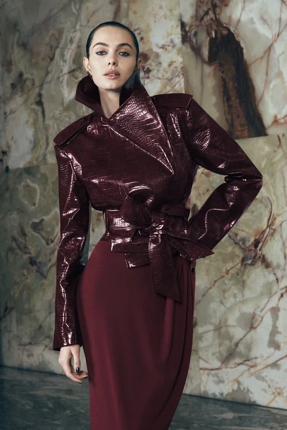 Archie Croc Faux Leather Cropped Jacket – Burgundy Archie Croc Faux Leather Cropped Jacket – Burgundy