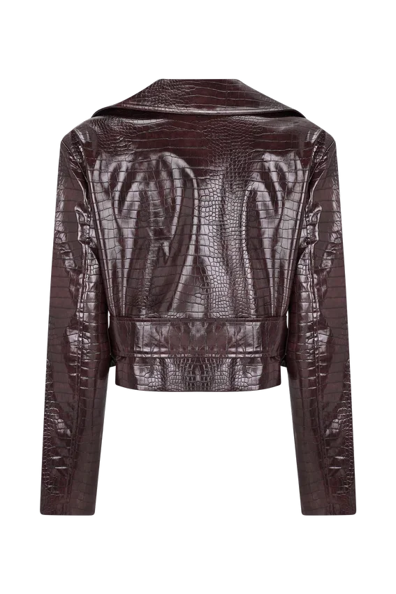 Archie Croc Faux Leather Cropped Jacket – Burgundy Archie Croc Faux Leather Cropped Jacket – Burgundy