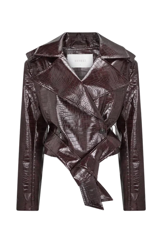 Archie Croc Faux Leather Cropped Jacket – Burgundy Archie Croc Faux Leather Cropped Jacket – Burgundy