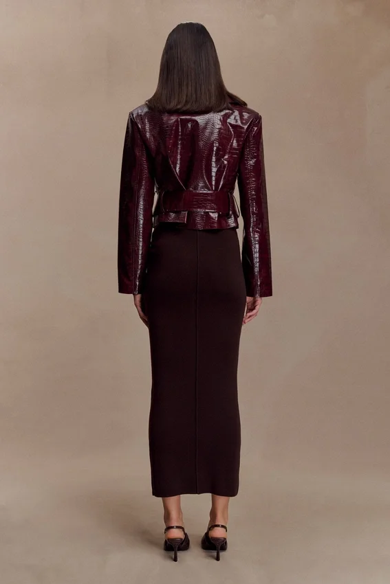 Archie Croc Faux Leather Cropped Jacket – Burgundy Archie Croc Faux Leather Cropped Jacket – Burgundy