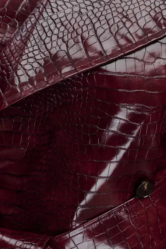 Archie Croc Faux Leather Cropped Jacket – Burgundy Archie Croc Faux Leather Cropped Jacket – Burgundy