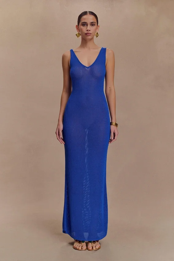 Ari Tape Yarn Knit Maxi Dress – Cobalt Blue Ari Tape Yarn Knit Maxi Dress – Cobalt Blue