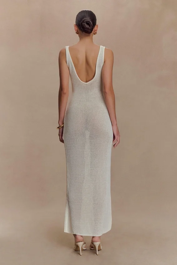 Ari Tape Yarn Knit Maxi Dress – White Ari Tape Yarn Knit Maxi Dress – White