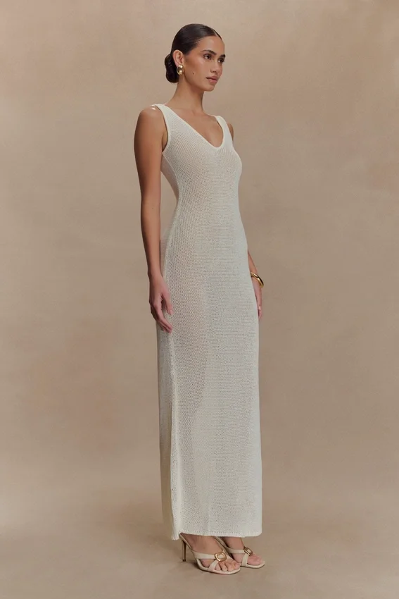 Ari Tape Yarn Knit Maxi Dress – White Ari Tape Yarn Knit Maxi Dress – White