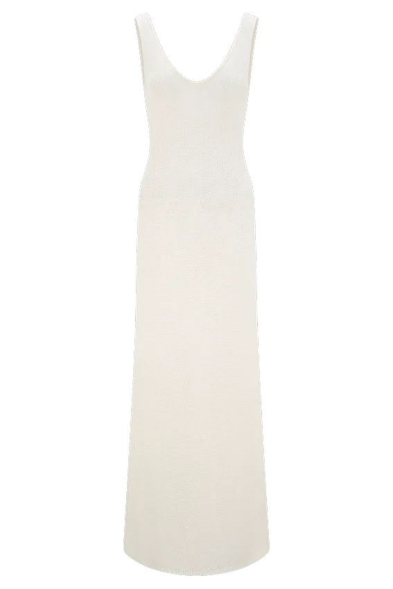 Ari Tape Yarn Knit Maxi Dress – White Ari Tape Yarn Knit Maxi Dress – White