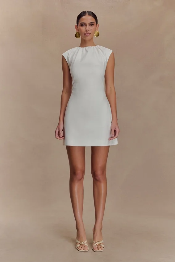 Ariana Pleated Neck Mini Dress – Ivory Ariana Pleated Neck Mini Dress – Ivory