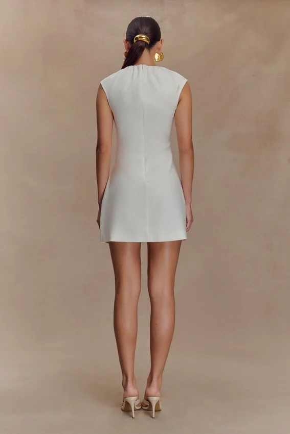 Ariana Pleated Neck Mini Dress – Ivory Ariana Pleated Neck Mini Dress – Ivory