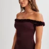 Arielle Off Shoulder Ruffle Midi Dress – Plum Arielle Off Shoulder Ruffle Midi Dress – Plum