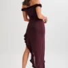 Arielle Off Shoulder Ruffle Midi Dress – Plum Arielle Off Shoulder Ruffle Midi Dress – Plum