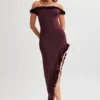 Arielle Off Shoulder Ruffle Midi Dress – Plum Arielle Off Shoulder Ruffle Midi Dress – Plum
