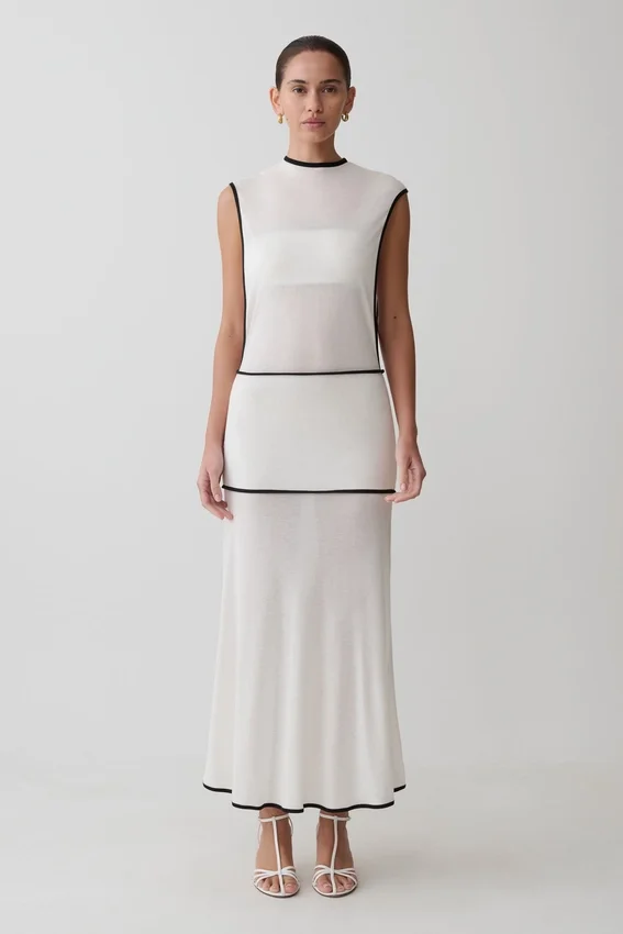 Aris Sleeveless Sheer Maxi Dress – Black/White Aris Sleeveless Sheer Maxi Dress – Black/White