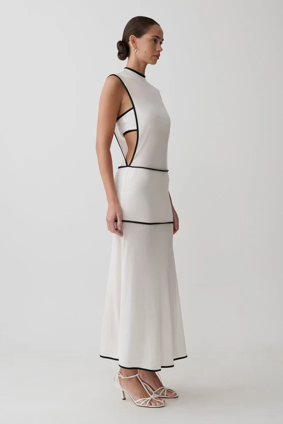 Aris Sleeveless Sheer Maxi Dress – Black/White Aris Sleeveless Sheer Maxi Dress – Black/White