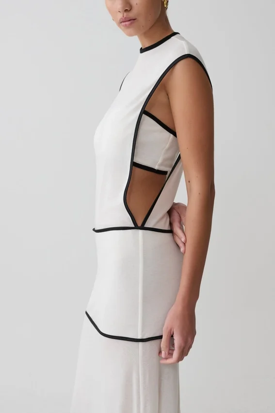 Aris Sleeveless Sheer Maxi Dress – Black/White Aris Sleeveless Sheer Maxi Dress – Black/White