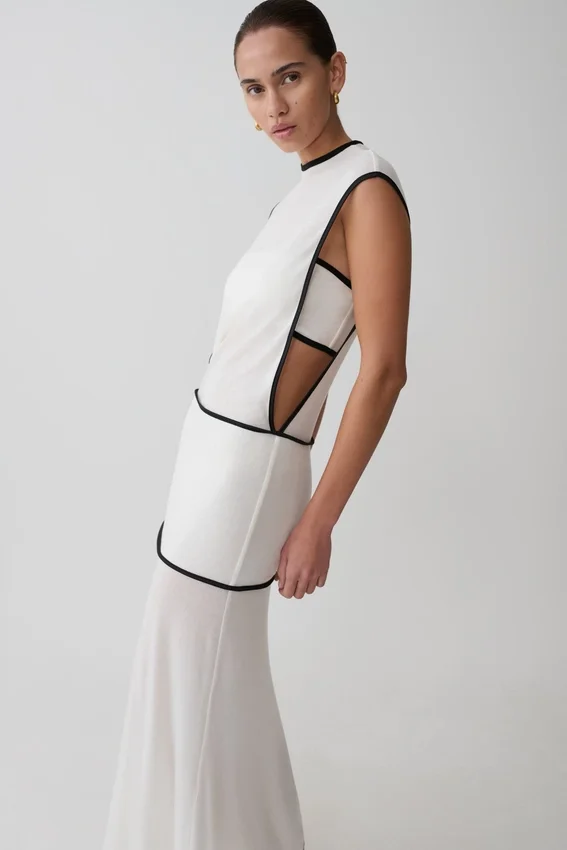 Aris Sleeveless Sheer Maxi Dress – Black/White Aris Sleeveless Sheer Maxi Dress – Black/White