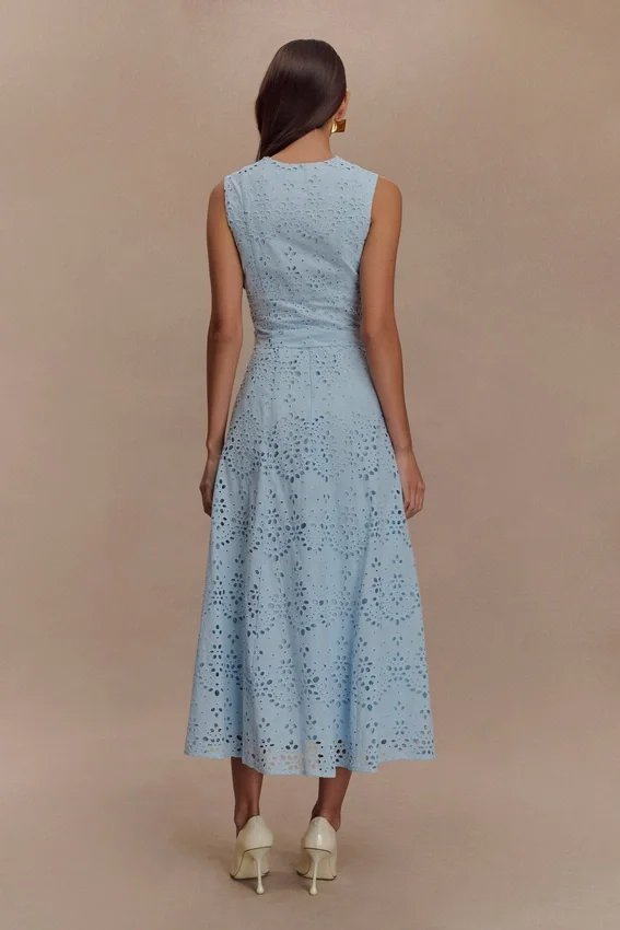 Arla Broderie Midi Skirt – Pale Cornflower Blue Arla Broderie Midi Skirt – Pale Cornflower Blue
