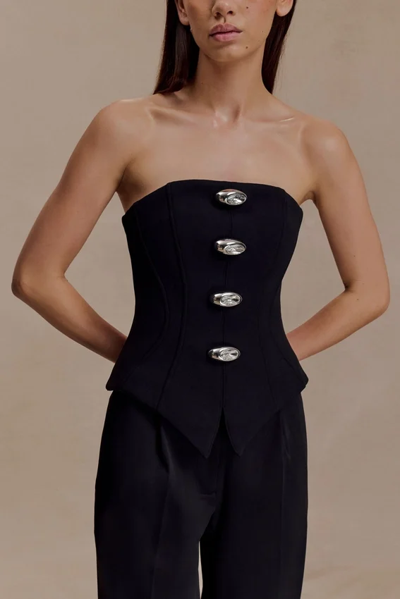 Arla Button Up Corset Top – Black Arla Button Up Corset Top – Black