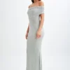 Arna Off Shoulder Diamante Maxi Dress – Silver