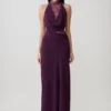 Arra Chiffon And Lace Halter Maxi Dress – Plum