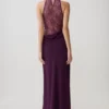 Arra Chiffon And Lace Halter Maxi Dress – Plum