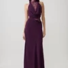 Arra Chiffon And Lace Halter Maxi Dress – Plum