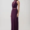 Arra Chiffon And Lace Halter Maxi Dress – Plum