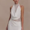 Arra Chiffon And Lace Halter Mini Dress – White