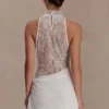 Arra Chiffon And Lace Halter Mini Dress – White