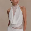 Arra Chiffon And Lace Halter Mini Dress – White