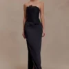 Asha Floral Mesh And Satin Maxi Dress – Black Asha Floral Mesh And Satin Maxi Dress – Black