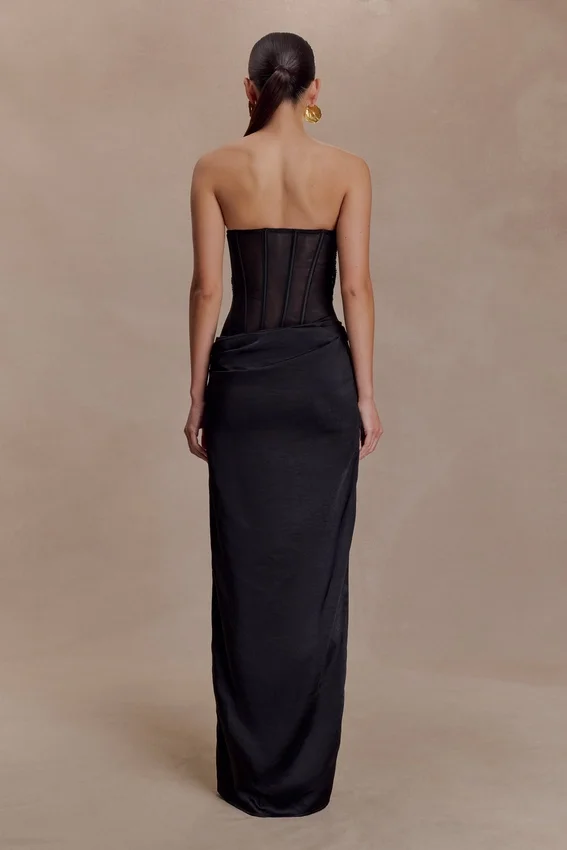 Asha Floral Mesh And Satin Maxi Dress – Black Asha Floral Mesh And Satin Maxi Dress – Black