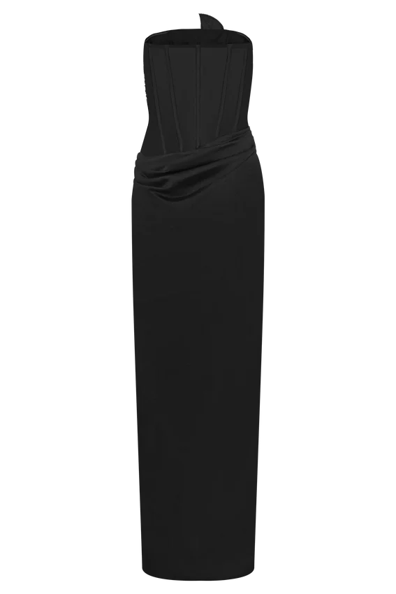 Asha Floral Mesh And Satin Maxi Dress – Black Asha Floral Mesh And Satin Maxi Dress – Black