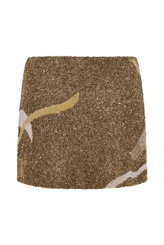 Asher Hand Beaded Abstract Mini Skirt – Gold Asher Hand Beaded Abstract Mini Skirt – Gold