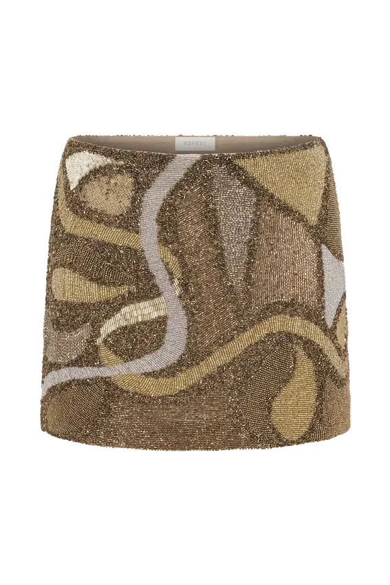 Asher Hand Beaded Abstract Mini Skirt – Gold Asher Hand Beaded Abstract Mini Skirt – Gold
