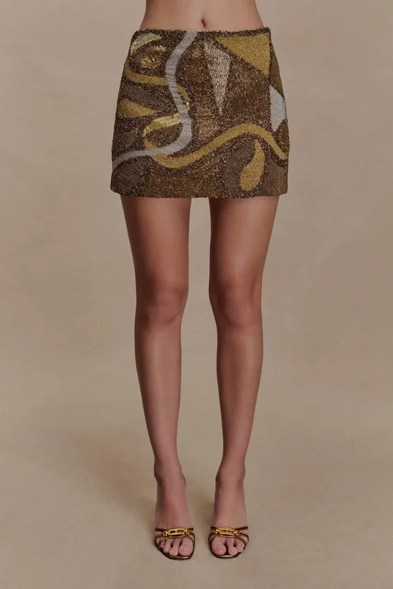 Asher Hand Beaded Abstract Mini Skirt – Gold Asher Hand Beaded Abstract Mini Skirt – Gold