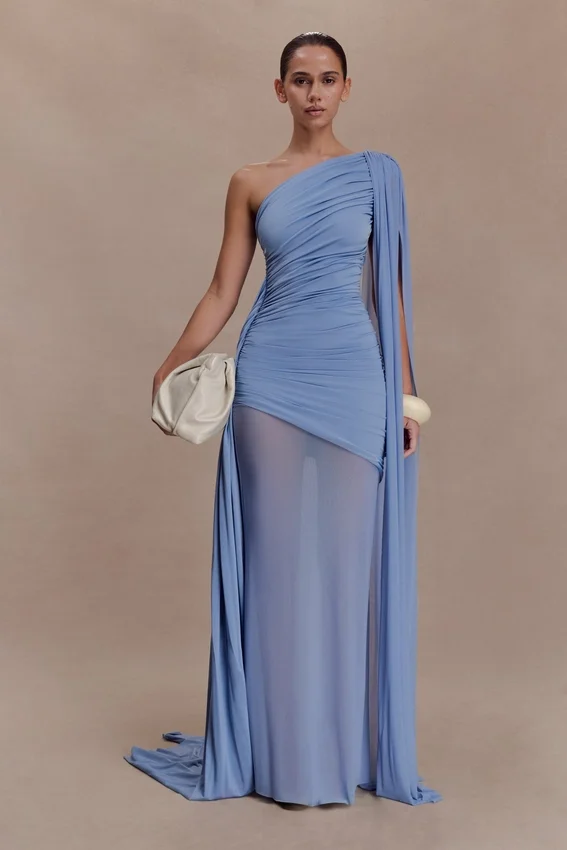 Asher Slinky One Shoulder Maxi Dress – Cornflower Blue Asher Slinky One Shoulder Maxi Dress – Cornflower Blue