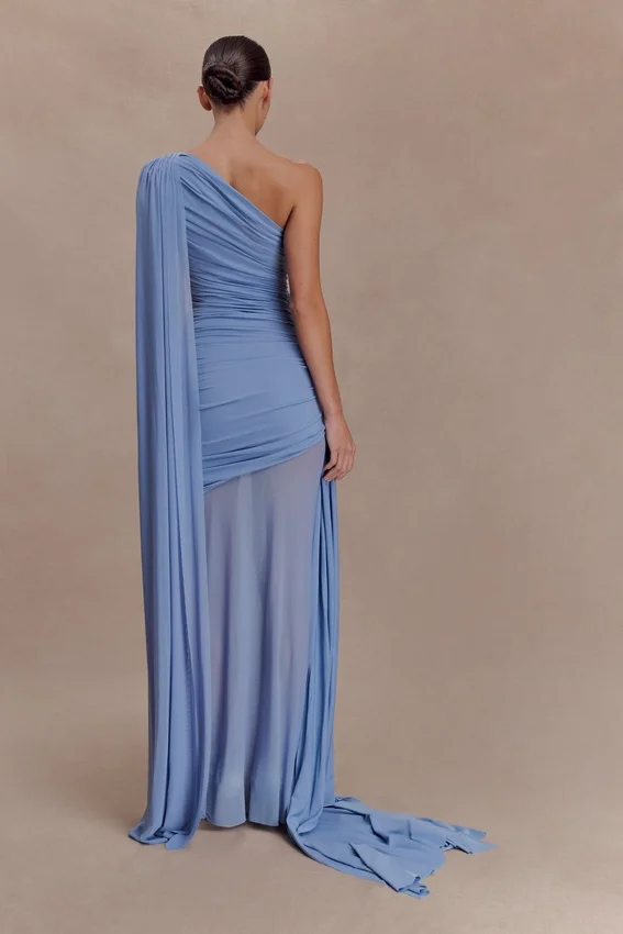 Asher Slinky One Shoulder Maxi Dress – Cornflower Blue Asher Slinky One Shoulder Maxi Dress – Cornflower Blue