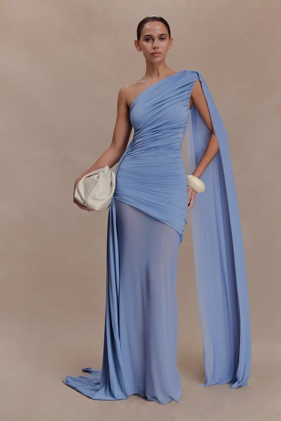 Asher Slinky One Shoulder Maxi Dress – Cornflower Blue Asher Slinky One Shoulder Maxi Dress – Cornflower Blue