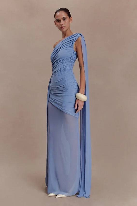 Asher Slinky One Shoulder Maxi Dress – Cornflower Blue Asher Slinky One Shoulder Maxi Dress – Cornflower Blue