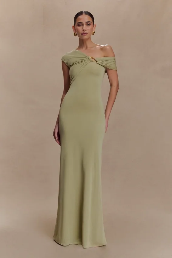 Ashford Asymmetrical Slinky Maxi Dress – Sage Ashford Asymmetrical Slinky Maxi Dress – Sage