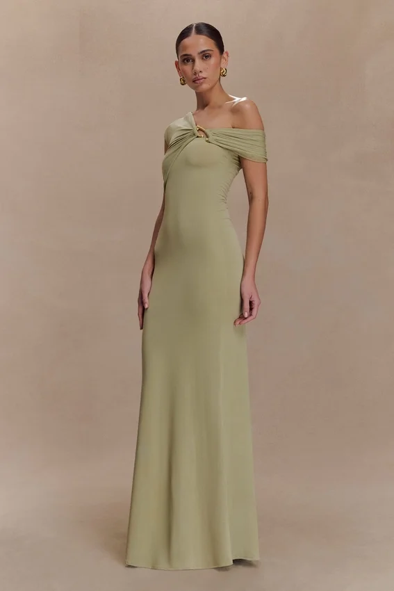 Ashford Asymmetrical Slinky Maxi Dress – Sage Ashford Asymmetrical Slinky Maxi Dress – Sage
