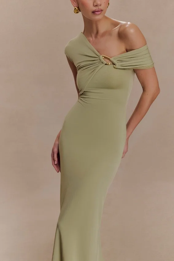 Ashford Asymmetrical Slinky Maxi Dress – Sage Ashford Asymmetrical Slinky Maxi Dress – Sage