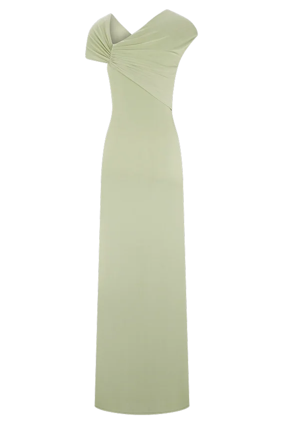 Ashford Asymmetrical Slinky Maxi Dress – Sage Ashford Asymmetrical Slinky Maxi Dress – Sage
