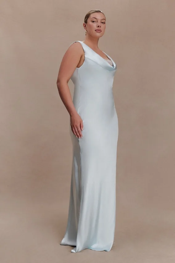 Ashley Cowl Neck Lace And Satin Maxi Dress – Ice Blue Ashley Cowl Neck Lace And Satin Maxi Dress – Ice Blue